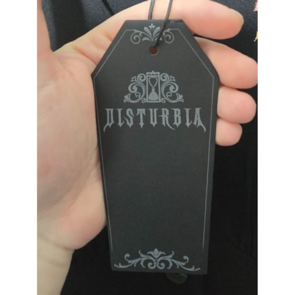 Disturbia Embroidered Foxglove V-neck Mini Dress 8 Whimsigoth Witch Black Gothic - Picture 13 of 16